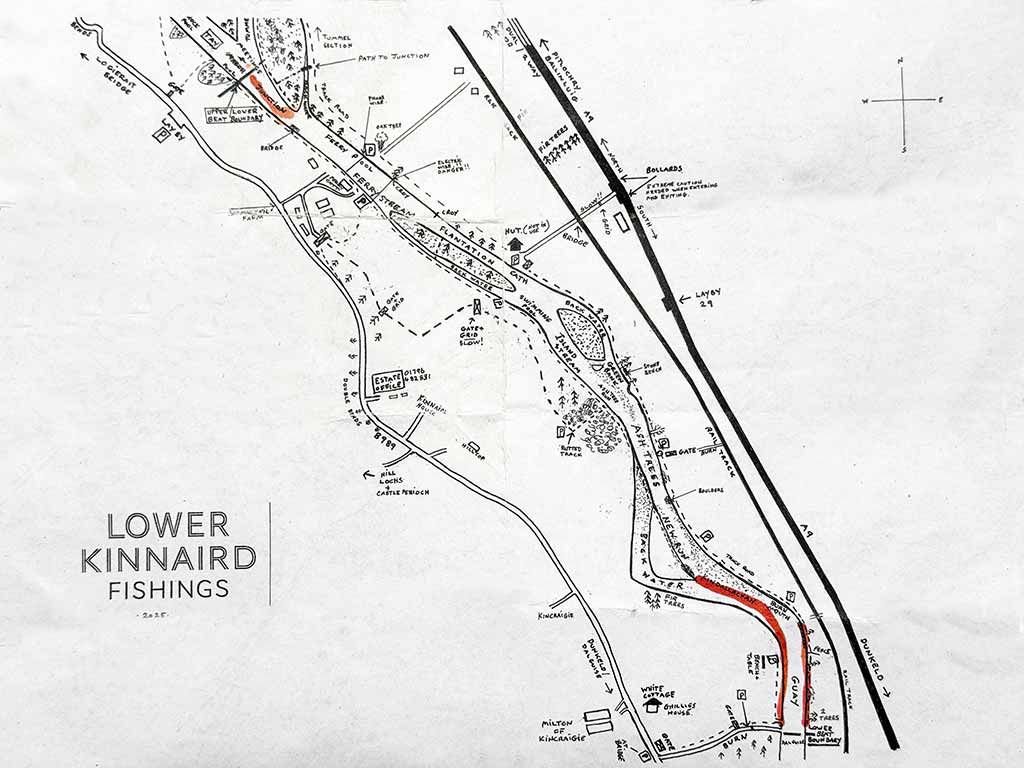 Lower Kinnaird Map, Salmon Fishing, River Tay